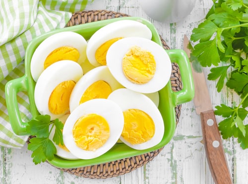 Eggs in green basket