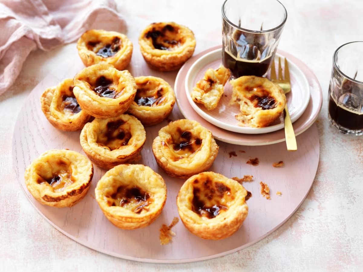Portuguese custard tarts on a plate